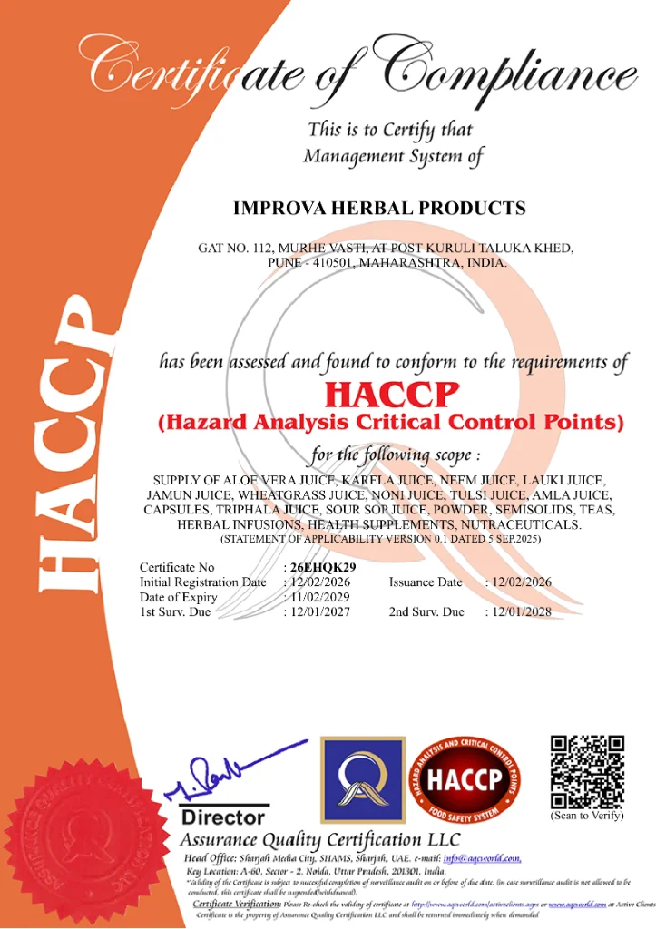 HACCP Certificate of Compliance - Hazard Analysis Critical Control Points